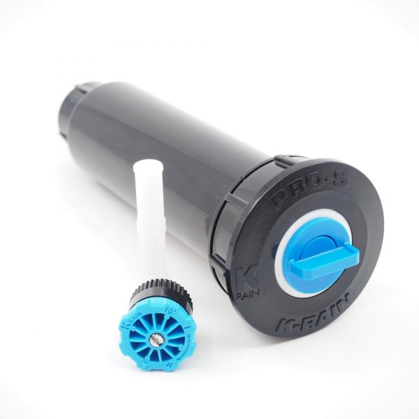 Zraszacz statyczny K-Rain PRO-S 4" z dyszą niebieska 10" UNI 0-360 o zasięgu do 3,4m.